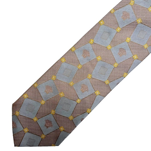 VERSACE 90s Vintage Metallic Silk Medusa Pattern Tie Made in Italy - Picture 2 of 9